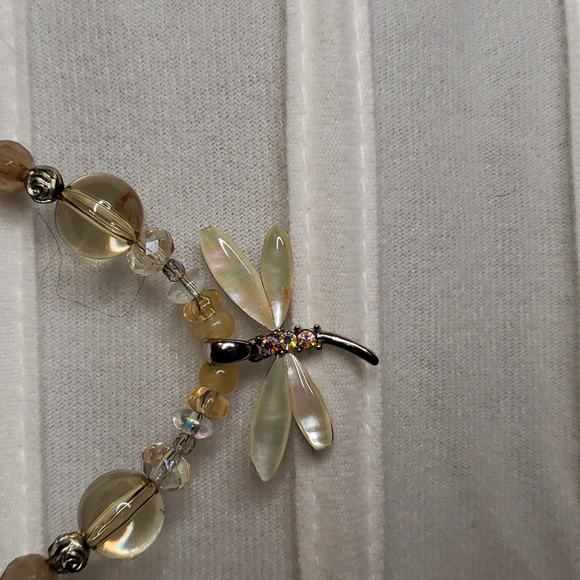 Vintage sea shell dragonfly pendent with rainbow crystals and beaded necklaces - Picture 2 of 5